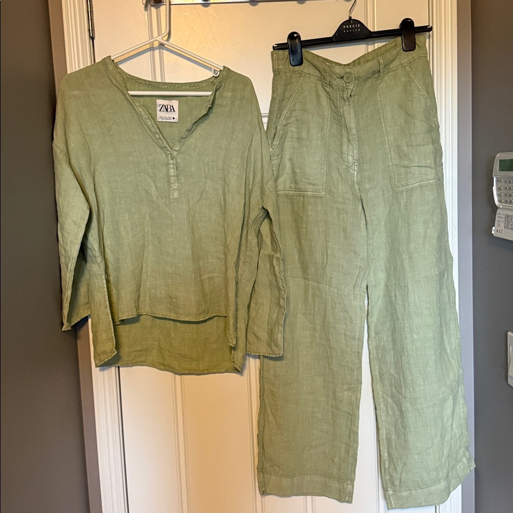 Zara Sage Green Linen Ensemble